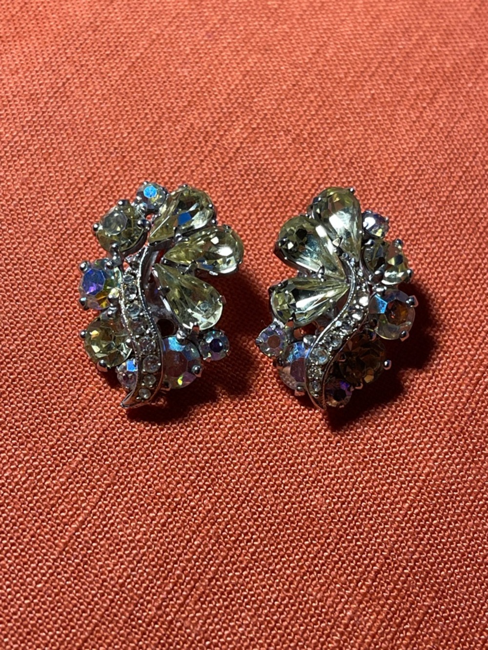 Albert Weiss Silver-Tone Clip-On Earrings with Clear and Aurora Iris Crystals
